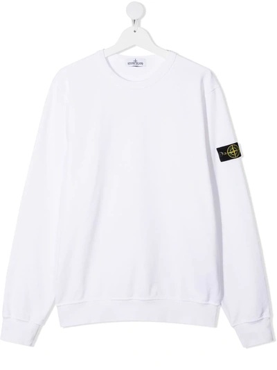 Stone Island Teen Logo Patch Crew-neck Sweatshirt In White
