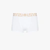 Versace Stretch Cotton Boxer Shorts With Greek Motif In White
