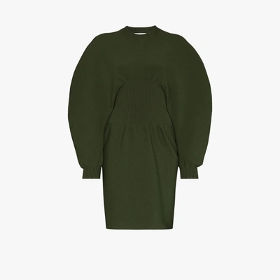 Bottega Veneta Puff Sleeve Compact Stretch Wool Dress In Green