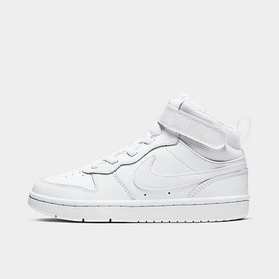 Nike Little Kids Court Borough Mid 2 Stay-put Closure Casual Sneakers From Finish Line In White/white-white