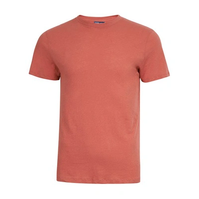 Frescobol Carioca Lucio Slim-fit Cotton And Linen-blend T-shirt In Brick