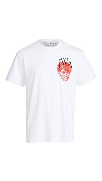 Jw Anderson Face Embroidered Cotton Jersey T-shirt In White