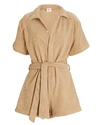 Terry Belted Romper In Beige