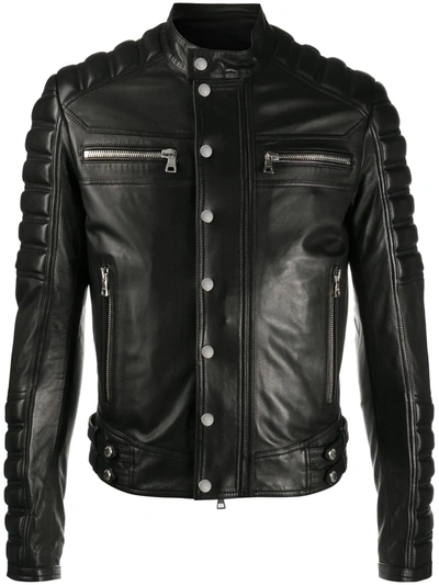 Balmain Embossed Logo Biker Jacket In Black