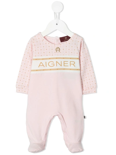 Aigner Logo-yoke Babygrow In Pink