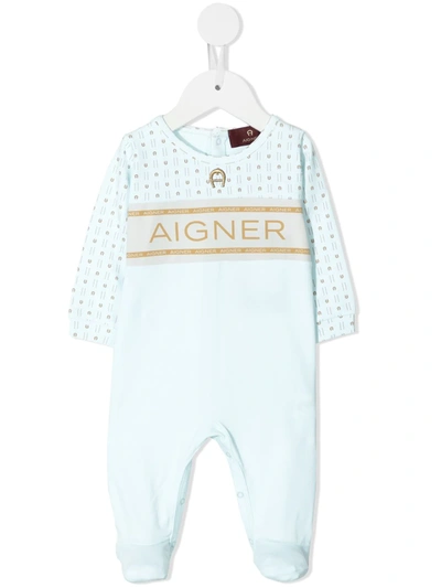 Aigner Logo-yoke Babygrow In 蓝色