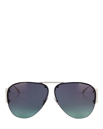 Bottega Veneta Rimless Metal Aviator Sunglasses, Silver In Grey