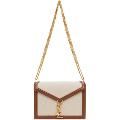 Saint Laurent Off-white & Brown Medium Cassandra Bag In Neutrals