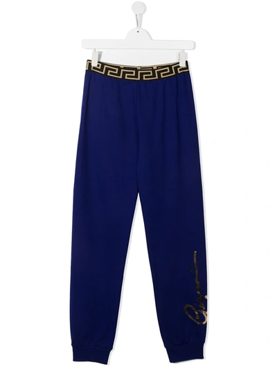 Young Versace Kids' Logo-print Track Trousers In Blue