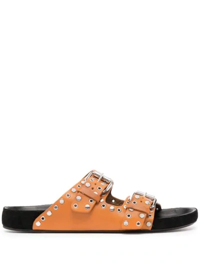 Isabel Marant 20mm Lennyo Leather Slide Sandals In Orange