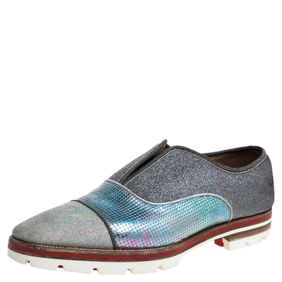 Pre-owned Christian Louboutin Multicolor Leather And Glitter Fabric Cap Toe Oxfords Size 42