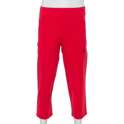 Pre-owned Balenciaga Red Knit Contrast Trim Detail Cropped Tracking Trousers S
