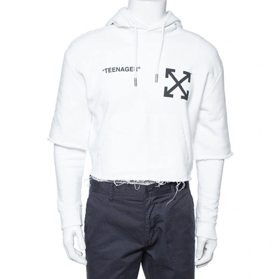 Pre-owned Off-white White Cotton Flamed Bart Double Sleeve Detail Hoodie Xs