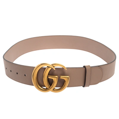 Pre-owned Gucci Beige Leather Double G Buckle Belt 80cm