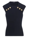 Balmain Button-embellished Ribbed-knit Tank In Blue