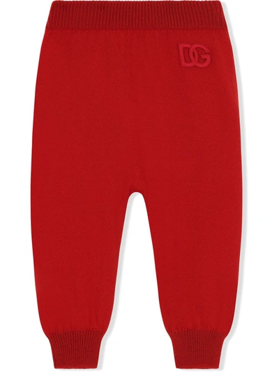 Dolce & Gabbana Babies' Dg-embroidered Knitted Leggings In Red