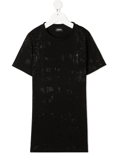 Diesel Kids' Crystal-embellished T-shirt Dress In Black