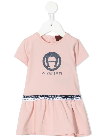 Aigner Kids' Logo印花a字t恤式连衣裙 In Pink