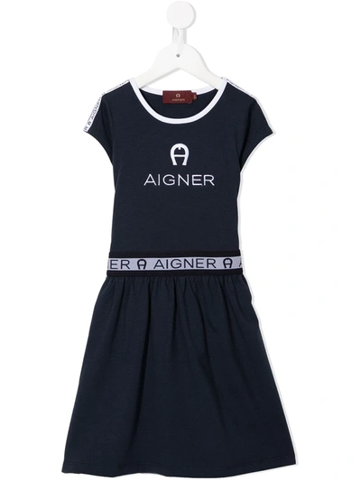 Aigner Kids' Logo织带a字中长连衣裙 In Blue