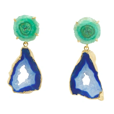 Yaa Yaa London 'summer Love' Blue Green Gemstone Gold Statement Earrings