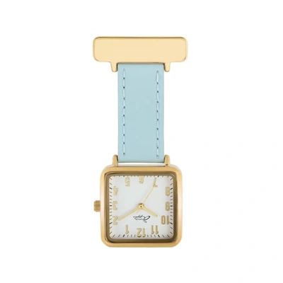 Bermuda Watch Company Annie Apple Square Gold White Blue Leather Nurse Fob Watch