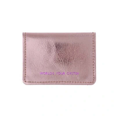Vida Vida Worlds Your Oyster Metallic Pink Leather Travel Card Holder