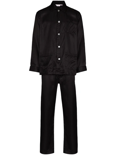 Derek Rose Woburn 8 Tonal-stripe Pyjama Set In Black