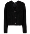 Vince Cropped Ribbed Wool And Cashmere-blend Cardigan In Black