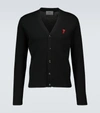 Ami Alexandre Mattiussi Ami Paris Ami De Coeur Patch Merino Wool Cardigan In Black