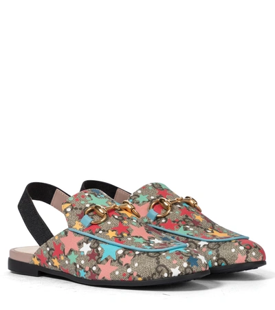 Gucci Kids Gg Supreme Star Princetown Slingback Loafers In Multicoloured