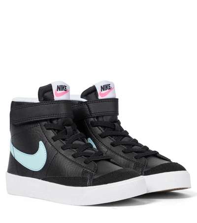 Nike Kids' Blazer Mid'77皮革运动鞋 In Black