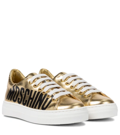 Moschino Kids' Metallic Leather Sneakers In Gold
