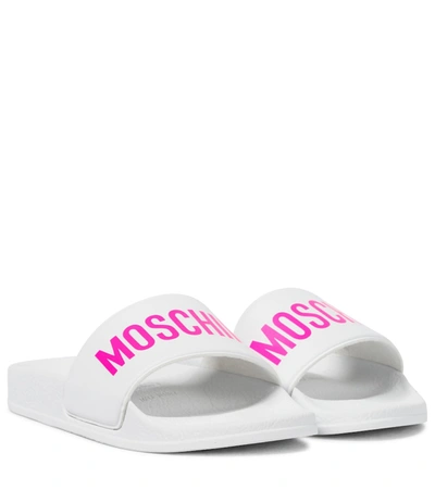 Moschino Kids' White Slippers With Pink Logo