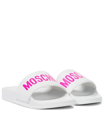 Moschino White Slippers With Pink Logo In White