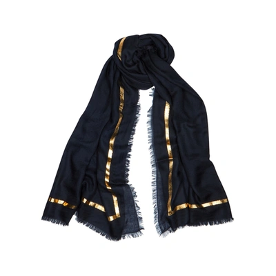 Ama Pure Righino Foil-print Cashmere Scarf In Navy
