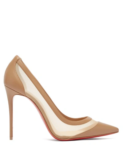 Christian Louboutin Galativi 100 Mesh-panelled Leather Pumps In Beige