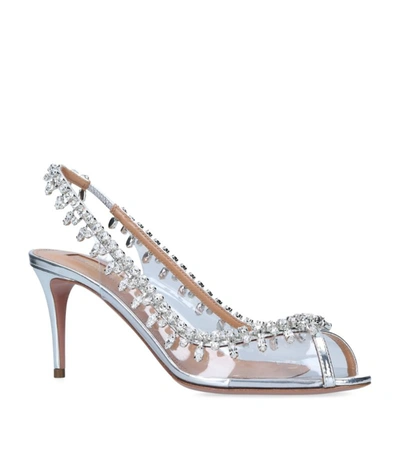 Aquazzura Temptation Crystal-embellished Leather And Pvc Slingback Sandals In Silver