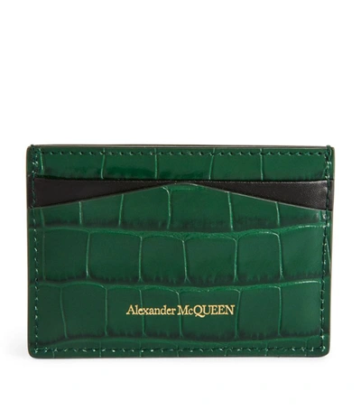 Alexander Mcqueen Leather Skull Card Holder In Green