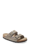 Birkenstock Arizona Soft Slide Sandal In Stone Coin Suede