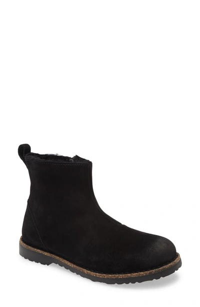 Birkenstock Melrose Genuine Shearling Bootie In Black/ Graphite Nubuck Leather