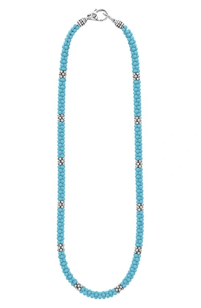 Lagos Sterling Silver Caviar Blue Caviar Ceramic Beaded Necklace, 16 In Silver/blue