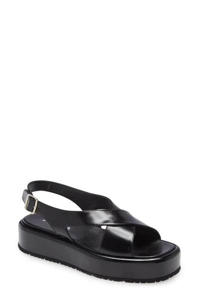 Prada Crisscross Flatform Slingback Sandals In Nero