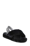 Bcbgeneration Women's Soffi Faux-fur Logo Slingback Slippers In Black Faux Fur