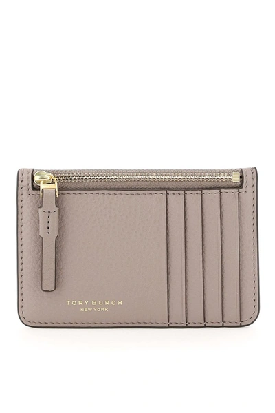 Tory Burch Perry Top-zip Pouch Card Case In Grey,beige