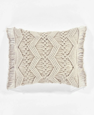 Lush Decor Studio Chevron Macrame Decorative Single Pillow Cover, 13" X 20"+ 3" In Neutral