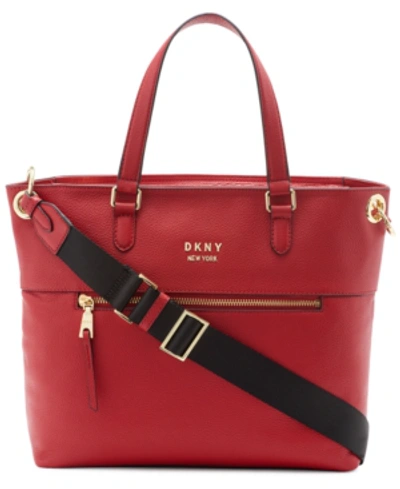 Dkny Gregorio Leather Tote In Bright Red/gold