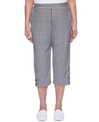 Alfred Dunner Checkmate Gingham Button-trimmed Capri Pants In Black/white