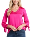 Cece Tie Cuff Satin Top In Aurora Pink