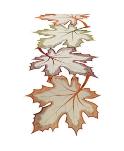Design Imports Embroidered Maple Leaves Table Runner In Brown