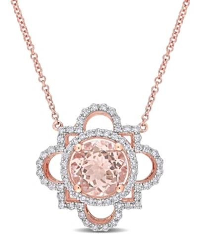 Macy's Morganite And Diamond Quatrefoil Necklace In Pink